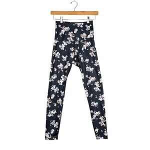 Beyond Yoga High Waist Floral Print Leggings Navy Blue Athleisure | XS